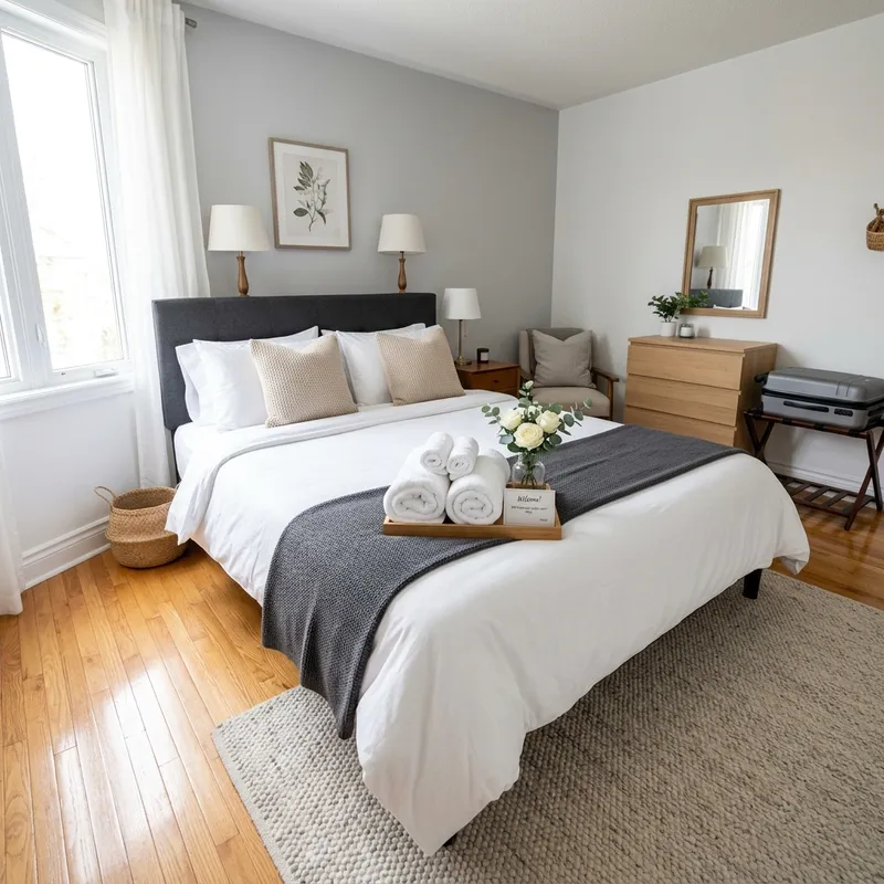 Perfectly staged Airbnb bedroom cleaned by YeskGreen in Tulsa